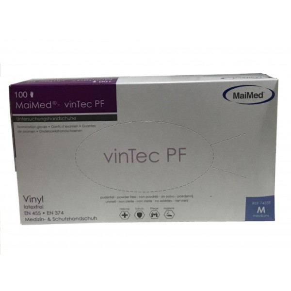 GUANTES DE VINILO SIN POLVO MAIMED® VINTEC PF (100 PARES)