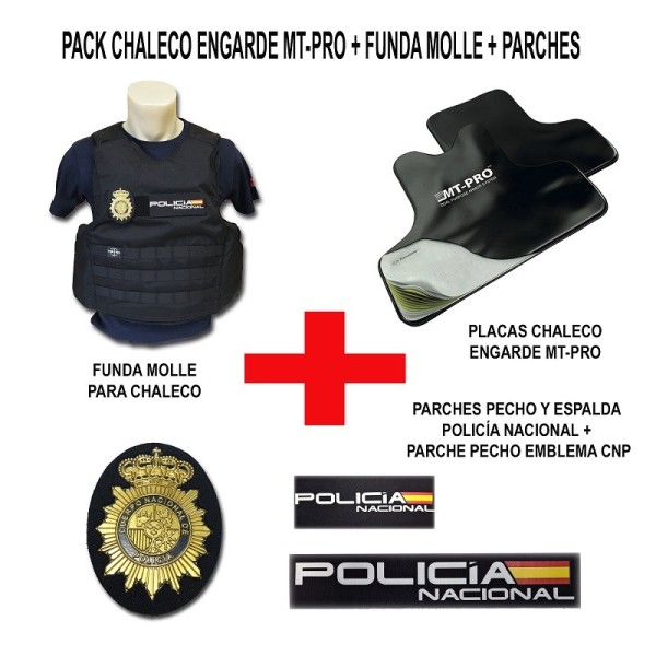 LOTE / PACK CHALECO ENGARDE MT PRO + FUNDA MOLLE Y PARCHES POLICIA NACIONAL