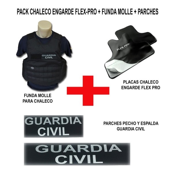 LOTE / PACK CHALECO ENGARDE FLEX PRO + FUNDA MOLLE Y PARCHES GUARDIA CIVIL