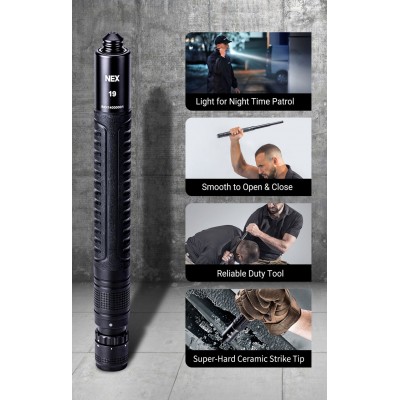 DEFENSA BASTON EXTENSIBLE NEUMATICO NEX N19L NEXTORCH CON LINTERNA 410 LM