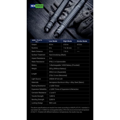 DEFENSA BASTON EXTENSIBLE NEUMATICO NEX N19L NEXTORCH CON LINTERNA 410 LM