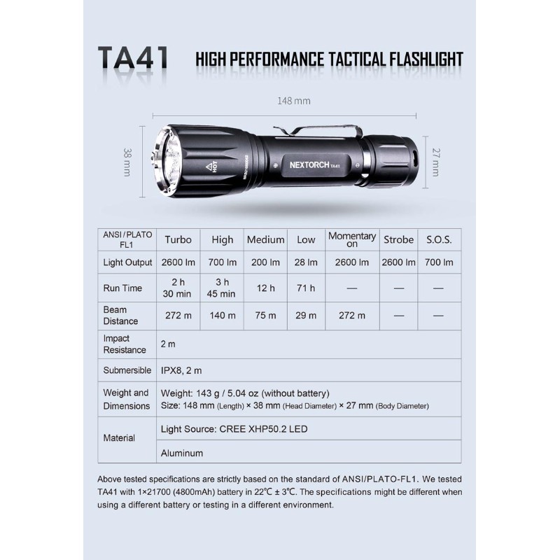 LINTERNA NEXTORCH TA41 TACTICA DE ALTO RENDIMIENTO 2600 LUMENS