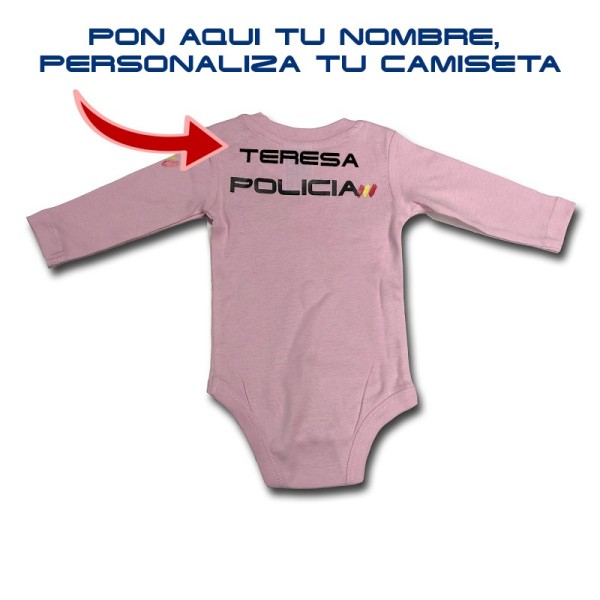 BODY BEBE MANGA LARGA POLICIA NACIONAL COLOR ROSA PERSONALIZADO