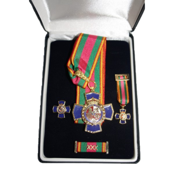 ENCOMIENDA ESTUCHE ANTIGUEDAD XXX AÑOS (30 AÑOS) DEDICACION POLICIAL ENCOMIENDA + PASADOR + PIN + MEDALLA MINIATURA