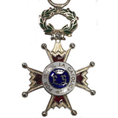 CONJUNTO MEDALLA CRUZ DE PLATA DE LA ORDEN DE ISABEL LA CATOLICA