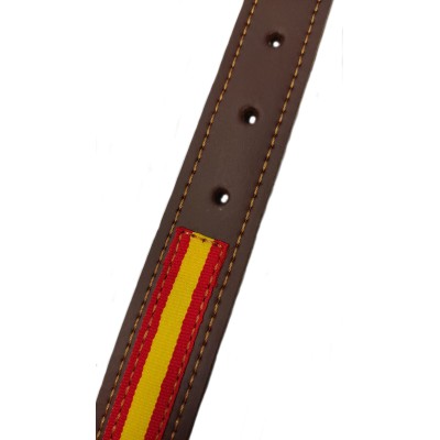 COLLAR DE PERRO CUERO MARRON CHOCOLATE  CON BANDERA ESPAÑA 46 x 2,43cm