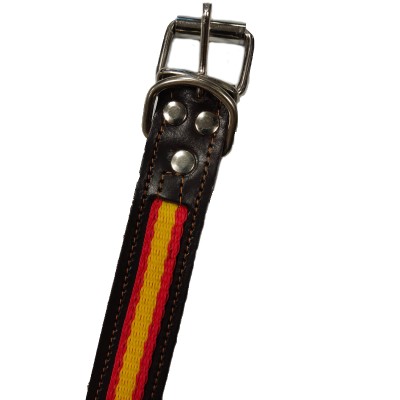 COLLAR DE PERRO CUERO MARRON CON BANDERA ESPAÑA