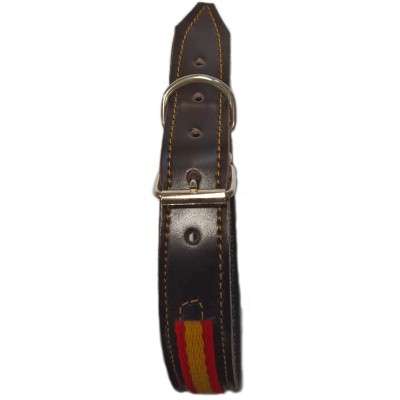 COLLAR DE PERRO CUERO MARRON CON BANDERA ESPAÑA