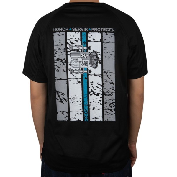 CAMISETA TECNICA BANDERA DELGADA LINEA AZUL "HONOR, SERVIR, PROTEGER"