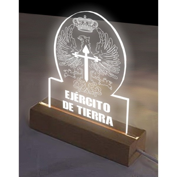 LAMPARA METACRILATO EJERCITO DE TIERRA BASE MADERA CON ESTUCHE DE LUJO (PERSONALIZABLE)