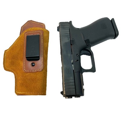 FUNDA INTERIOR PIEL SERRAJE MARRON CON PINZA PARA GLOCK 43 / 43X IRON