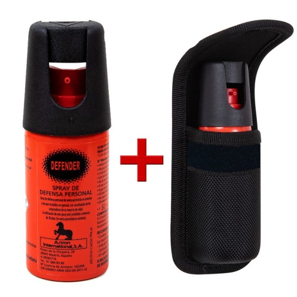 LOTE / PACK SPRAY PIMIENTA DEFENSA PERSONAL HOMOLOGADO DEFENDER + FUNDA VELCRO