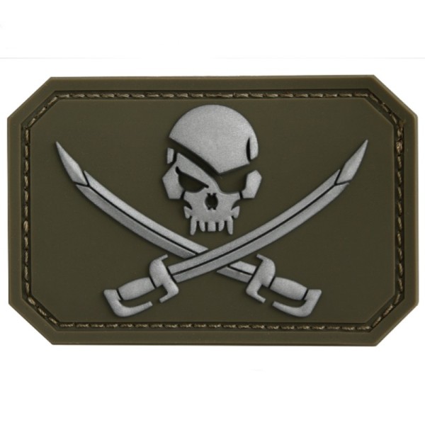 PARCHE 3D BANDERA PIRATA 5,5 x 7,5 CM VERDE OLIVA