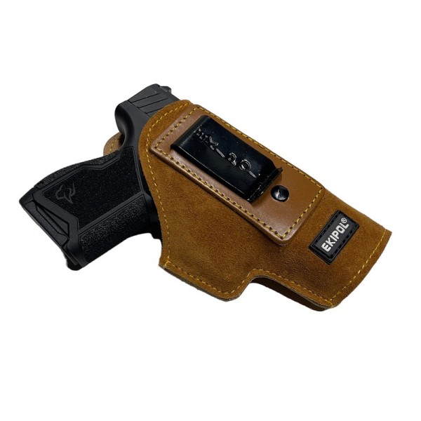 FUNDA INTERIOR PIEL SERRAJE MARRON CON PINZA PARA ARMAS SUBCOMPACT