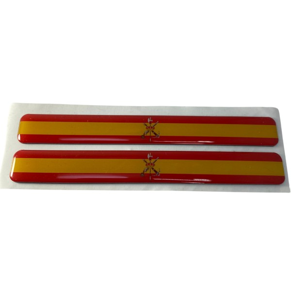 PEGATINA BANDERA DE ESPAÑA CON ESCUDO DE LA LEGIÓN Y RECUBRIMIENTO DE RESINA 140 x 18 mm