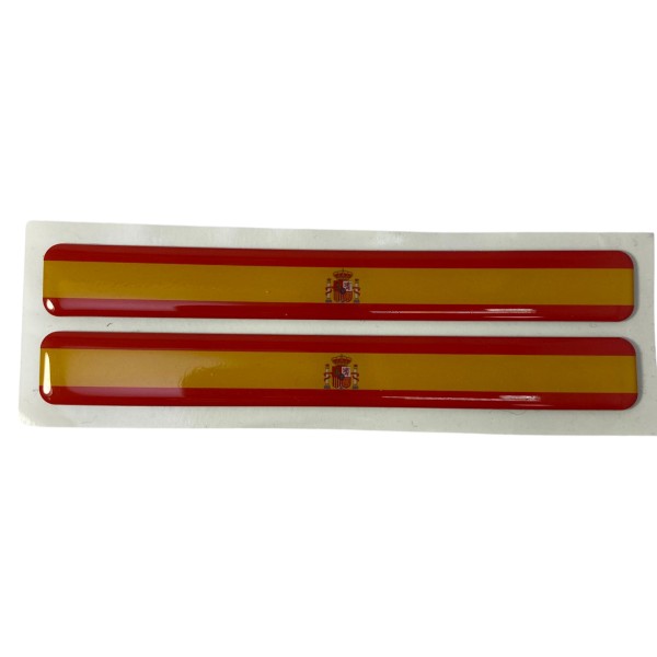 PEGATINA BANDERA DE ESPAÑA CON ESCUDO NACIONAL Y RECUBRIMIENTO DE RESINA 140 x 18 mm
