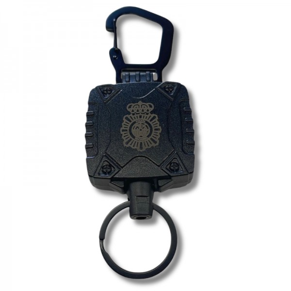 LLAVERO EXTENSIBLE CON MOSQUETÓN METÁLICO POLICIA NACIONAL NEGRO