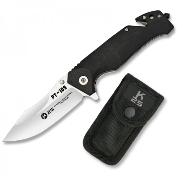 NAVAJA TACTICA NEGRA K25 PT109 HOJA 9 CM