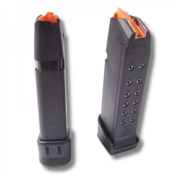CARGADOR GLOCK 17 / 45 DE 19 CARTUCHOS (17+2) CAL. 9X19 CON ELEVADOR NARANJA