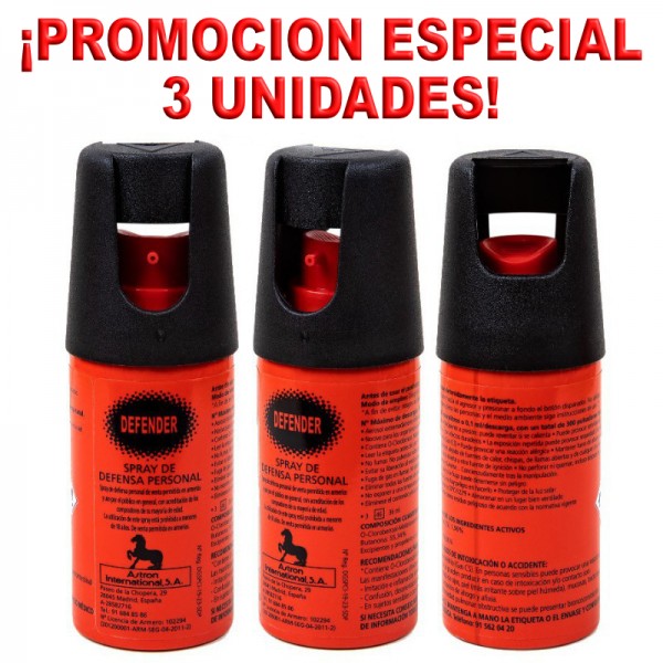 ¡PROMOCION ESPECIAL! 3 UNIDADES SPRAYS PIMIENTA DEFENSA PERSONAL HOMOLOGADO DEFENDER