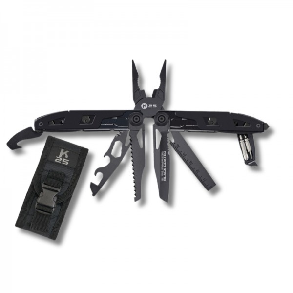 ALICATE TACTICO MULTIUSOS NEGRO CON FUNDA, 17 USOS